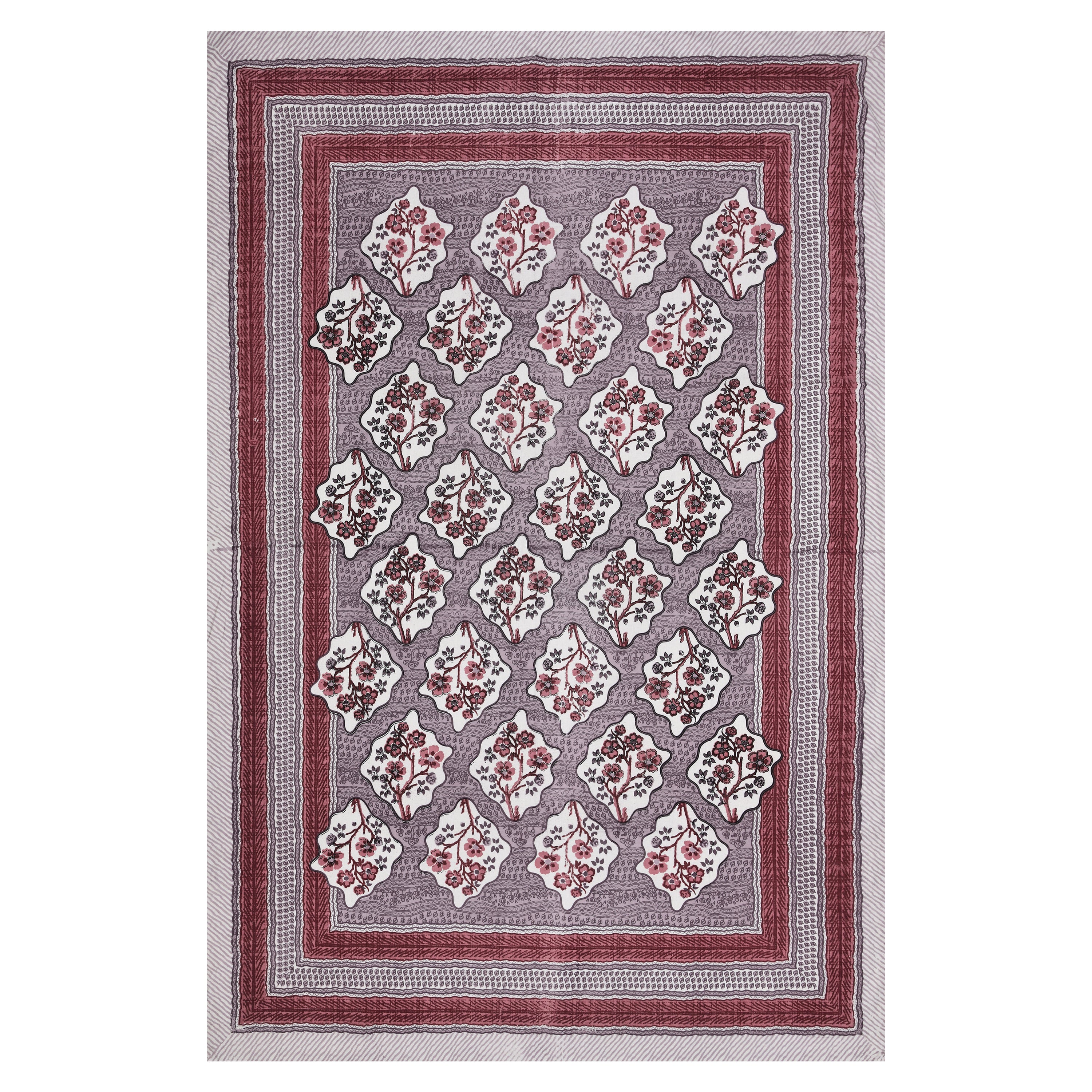 Regal Blossom Frame Maroon Grey Single Bedsheet