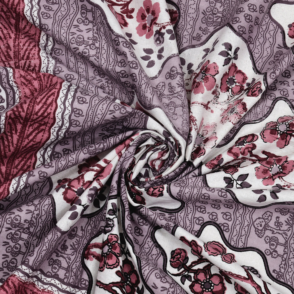Regal Blossom Frame Maroon Grey Single Bedsheet