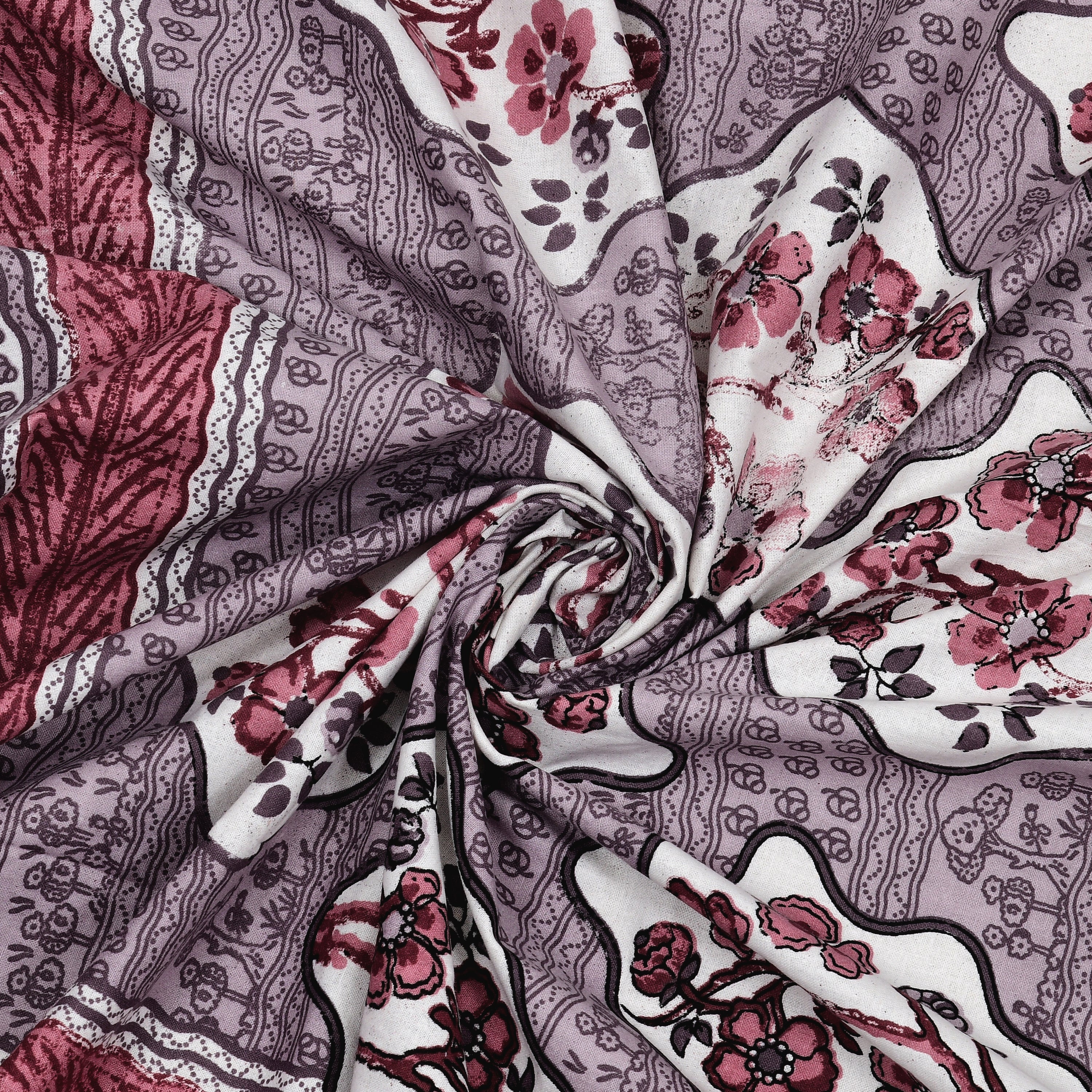 Regal Blossom Frame Maroon Grey Single Bedsheet