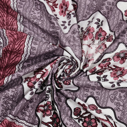 Regal Blossom Frame Maroon Grey Single Bedsheet