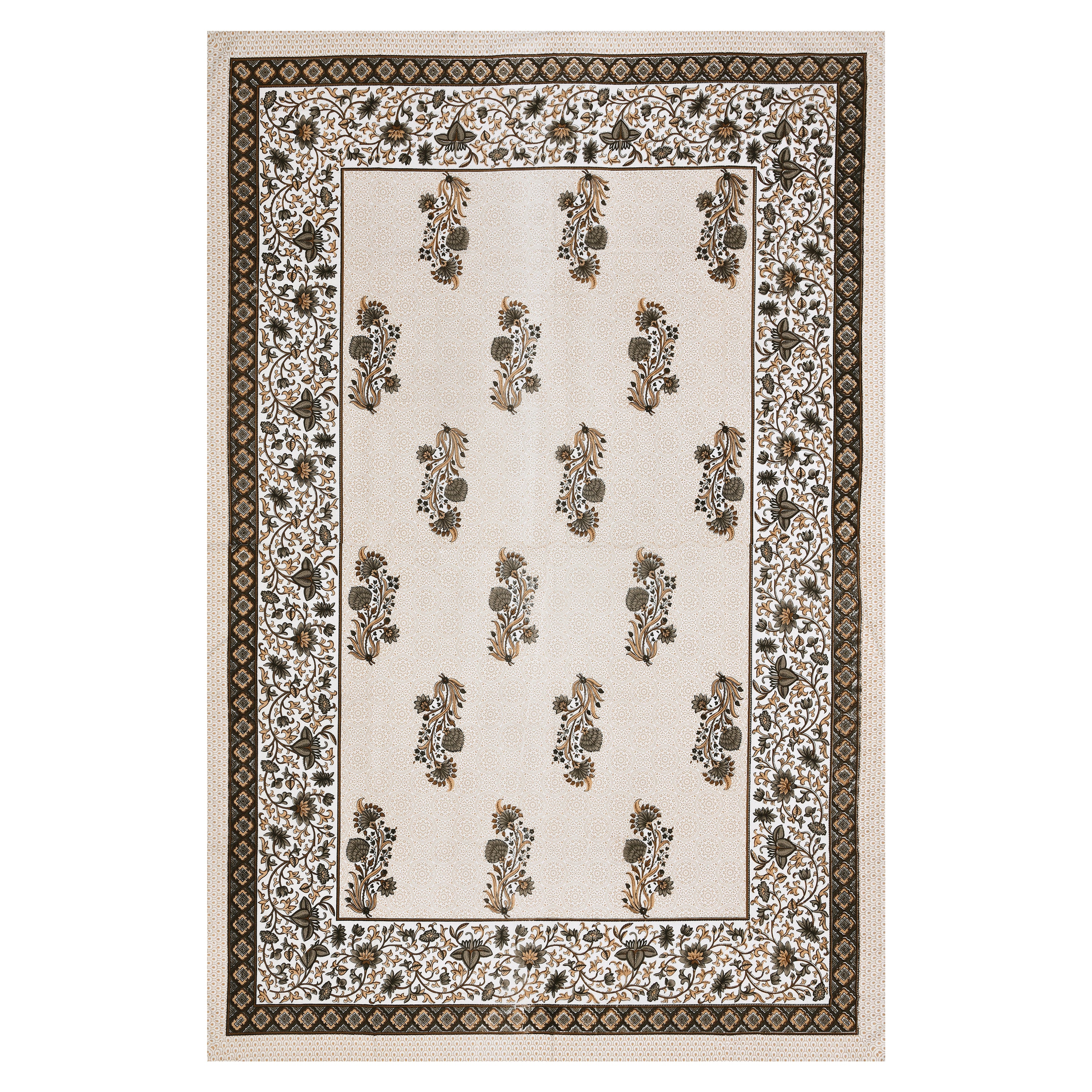 Floral Print Beige Cotton Single Bedsheet