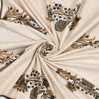 Floral Print Beige Cotton Single Bedsheet