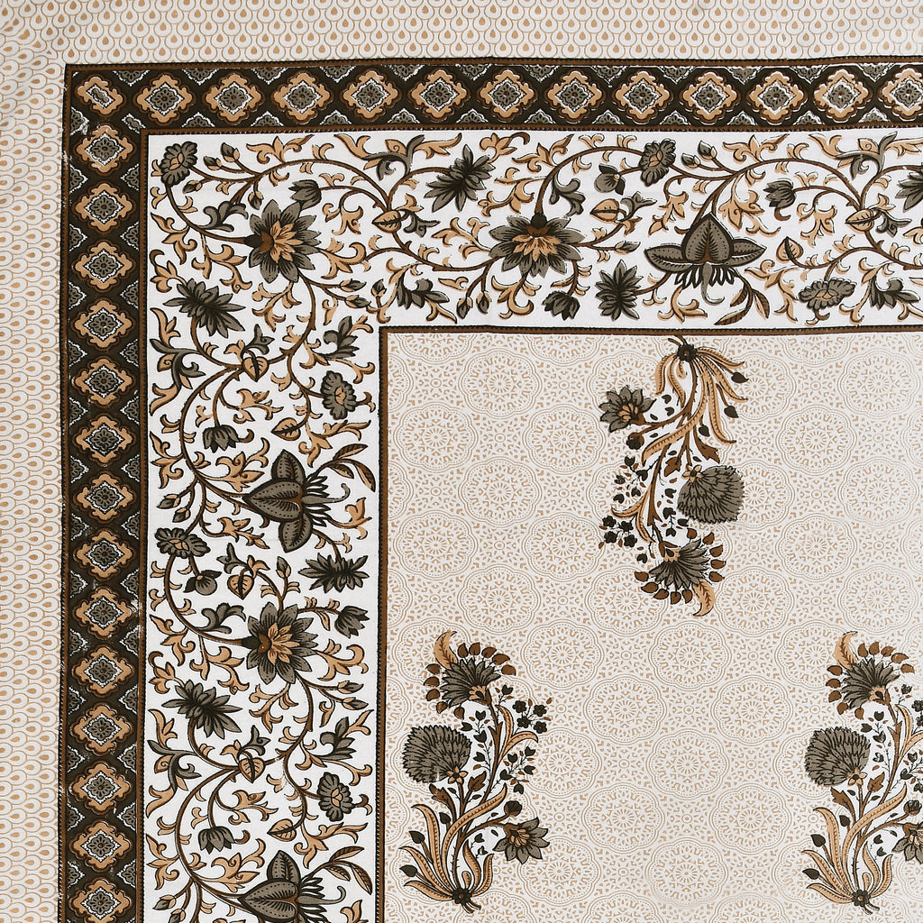 Floral Print Beige Cotton Single Bedsheet