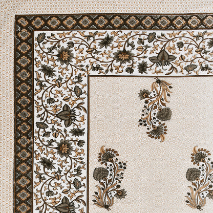 Floral Print Beige Cotton Single Bedsheet