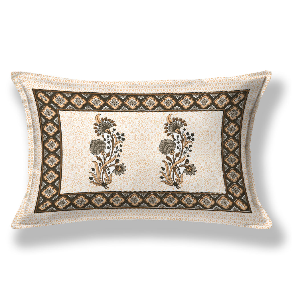 Floral Print Beige Cotton Single Bedsheet