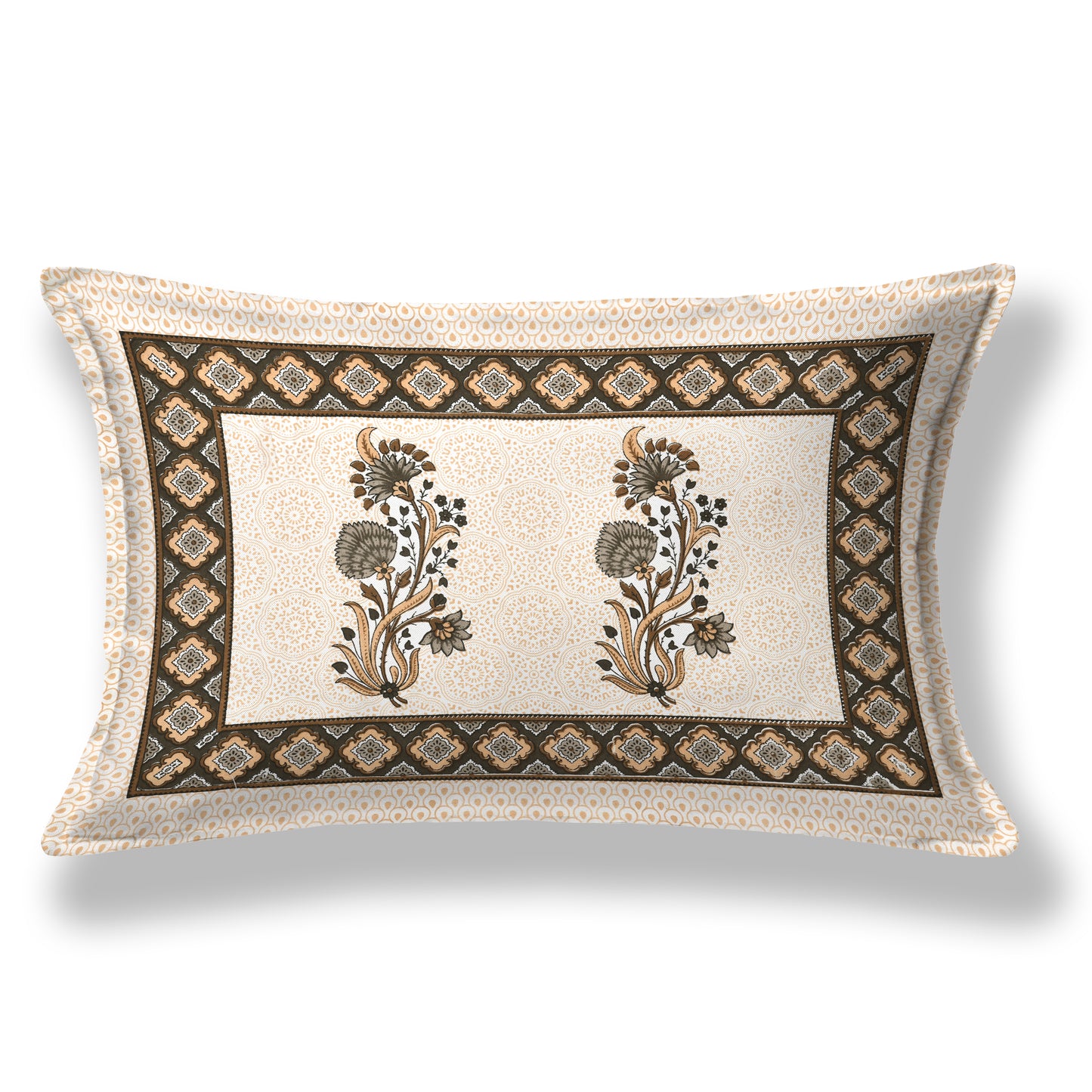 Floral Print Beige Cotton Single Bedsheet