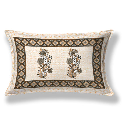 Floral Print Beige Cotton Single Bedsheet